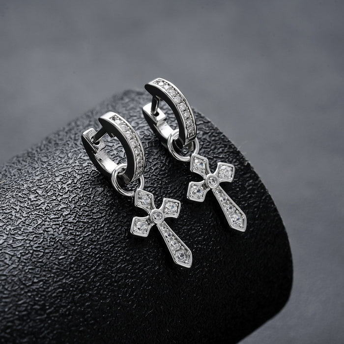 Boucles d'Oreille Homme Croix Zircon (Paire)