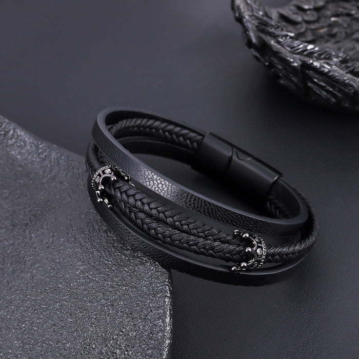 Herrenarmband Krone Leder
