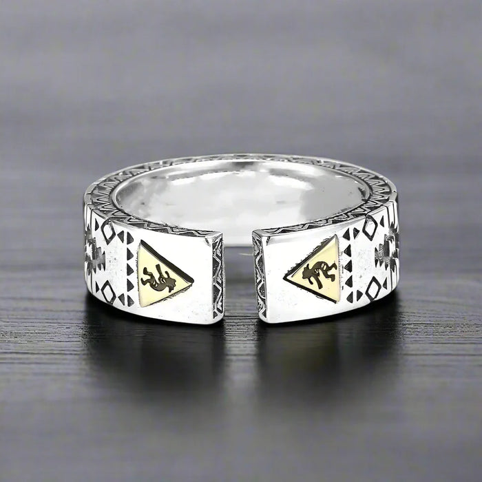 Bague Amérindienne Homme Ajustable Acier Inoxydable ÉMAILLÉE
