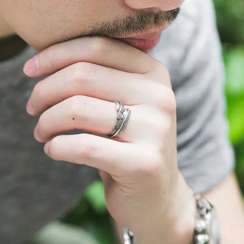 Bague ajustable en acier inoxydable plumes