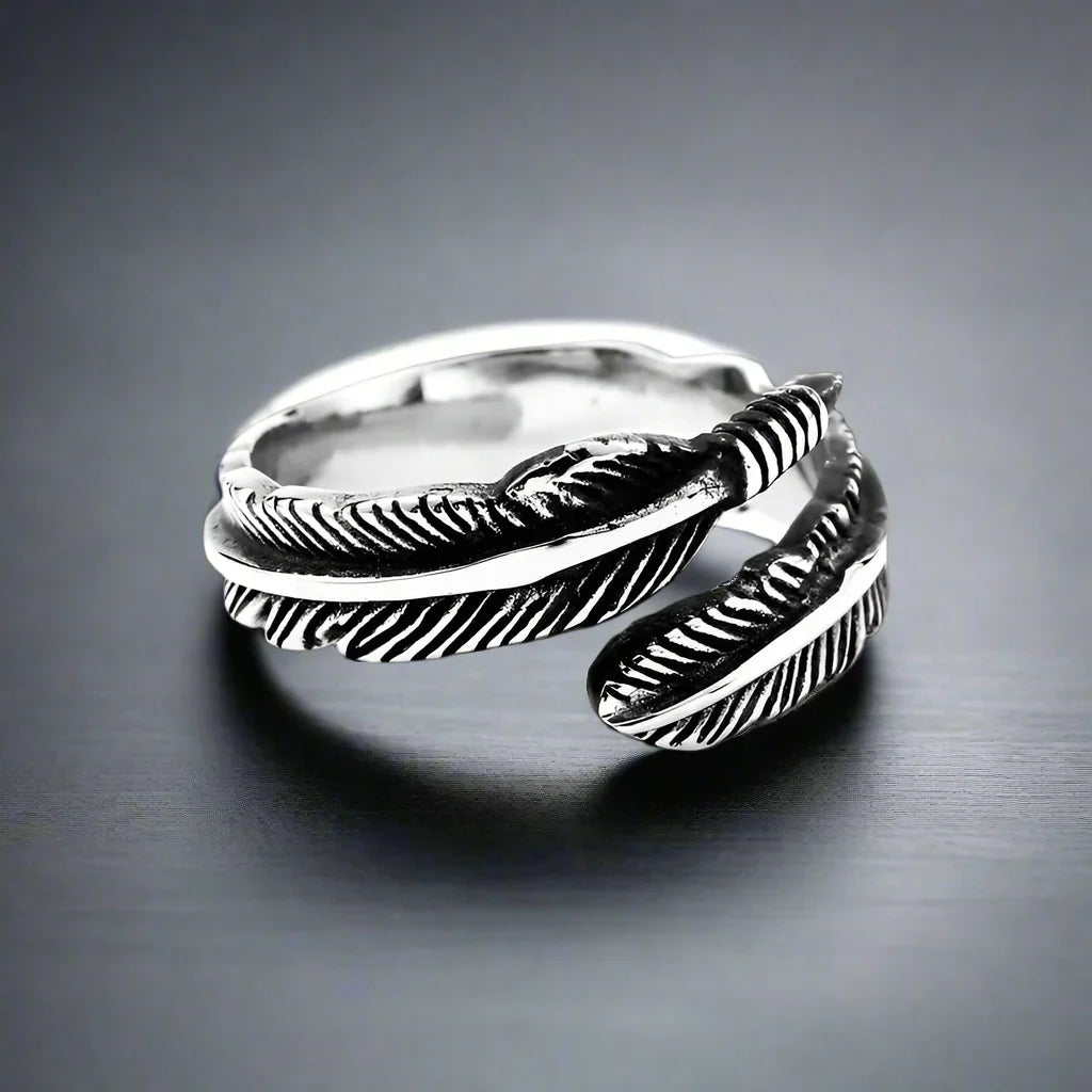 Bague ajustable en acier inoxydable plumes