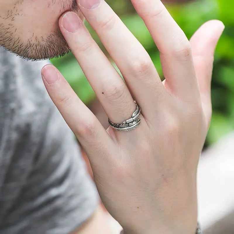 Bague ajustable en acier inoxydable plumes