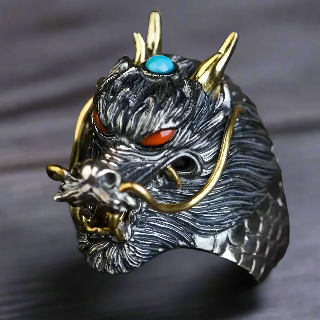 Adjustable Ring Men Chinese Dragon Red Eyes - resizable / S0013