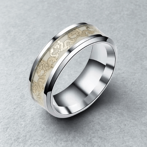 Bague Dragon Verte Fluorescente en Acier