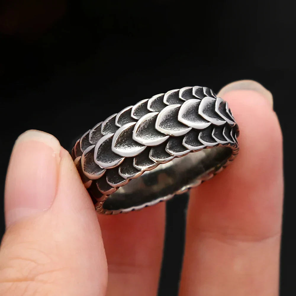 Vintage Stainless Steel Vikings Dragon Scale Ring Rock Punk Norse Viking Dragon Spine Rings For Men Wedding Band