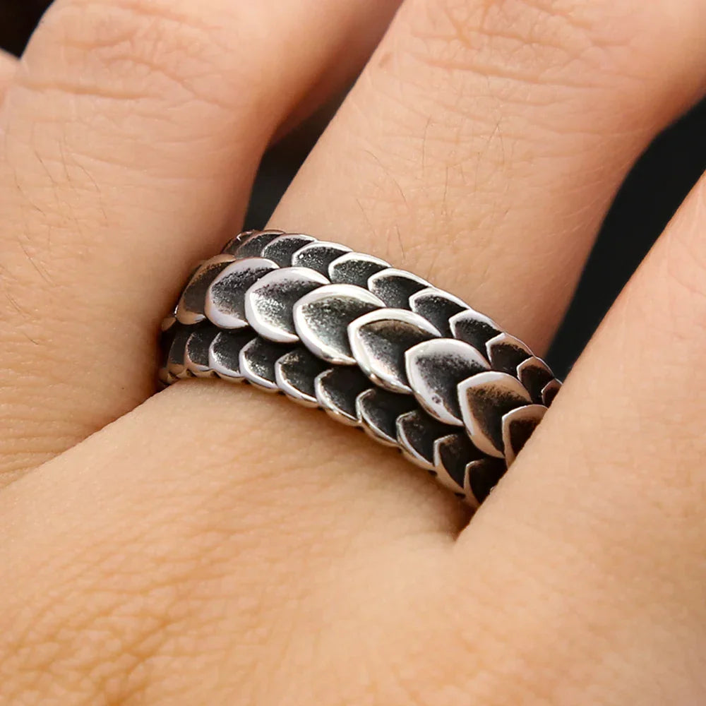 Vintage Stainless Steel Vikings Dragon Scale Ring Rock Punk Norse Viking Dragon Spine Rings For Men Wedding Band