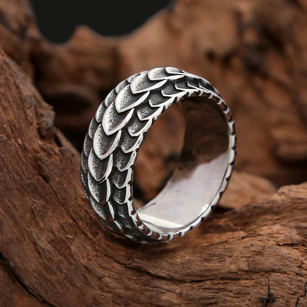Vintage Stainless Steel Vikings Dragon Scale Ring Rock Punk Norse Viking Dragon Spine Rings For Men Wedding Band