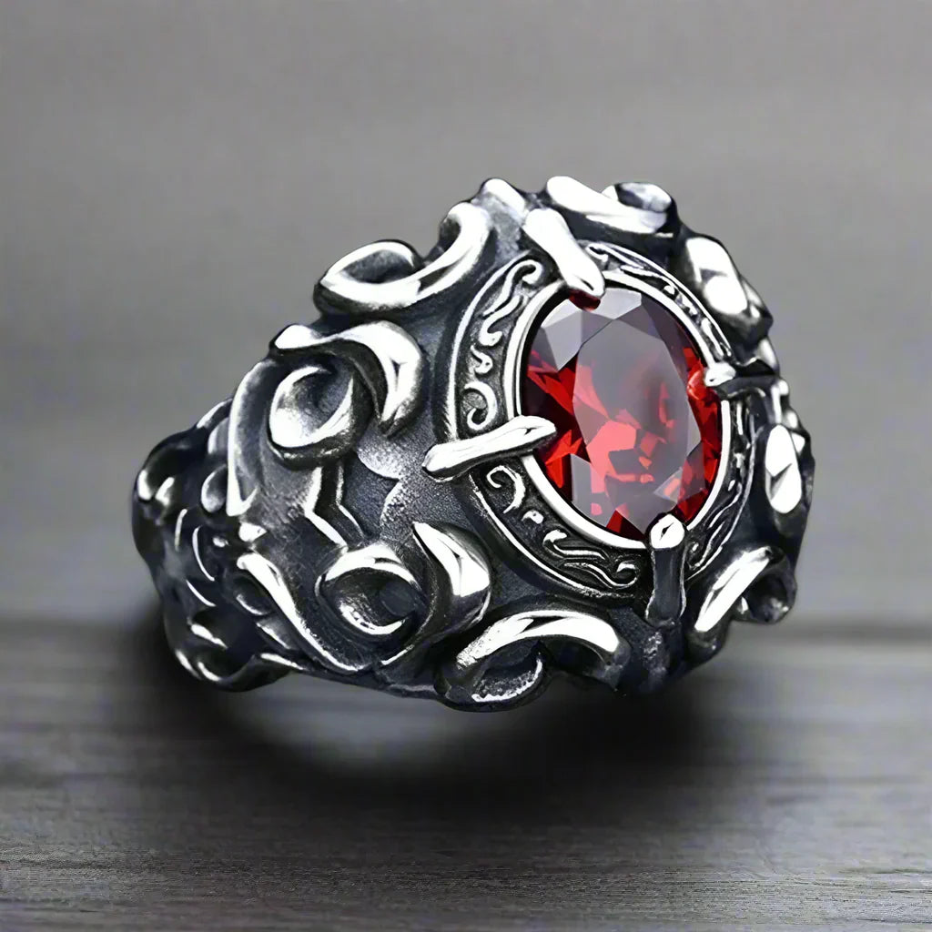 Bague Tête de Mort Gothique Homme ROUGE BRILLANT - Ajustable