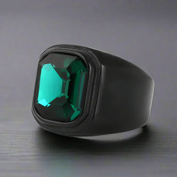 Bague Homme Acier ÉMERAUDE VERTE