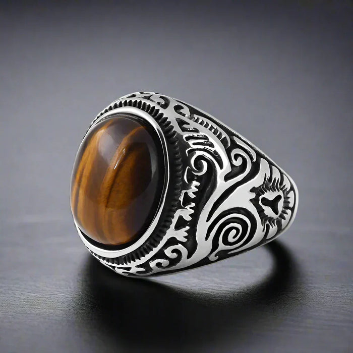 Bague Homme Acier Pierre ŒIL DE TIGRE BRUN