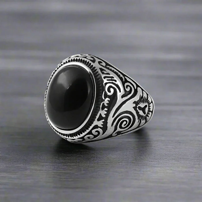 Bague Homme Acier Pierre ONYX POLIE
