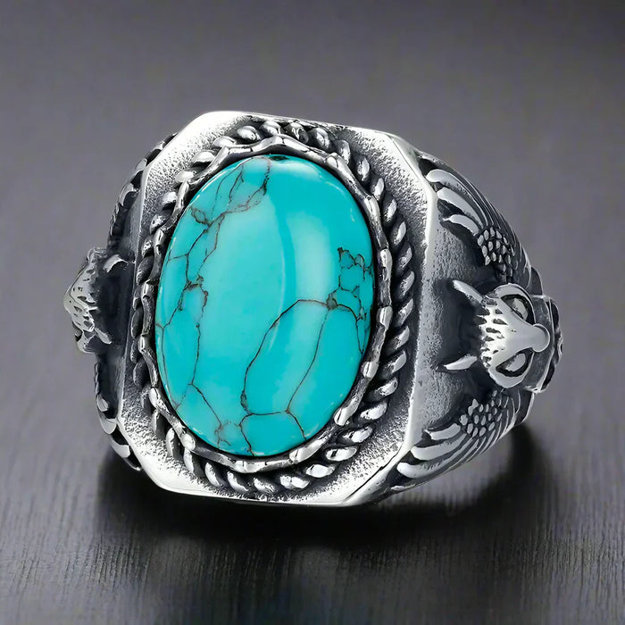 Bague Homme Acier Pierre TURQUOISE HIBOU