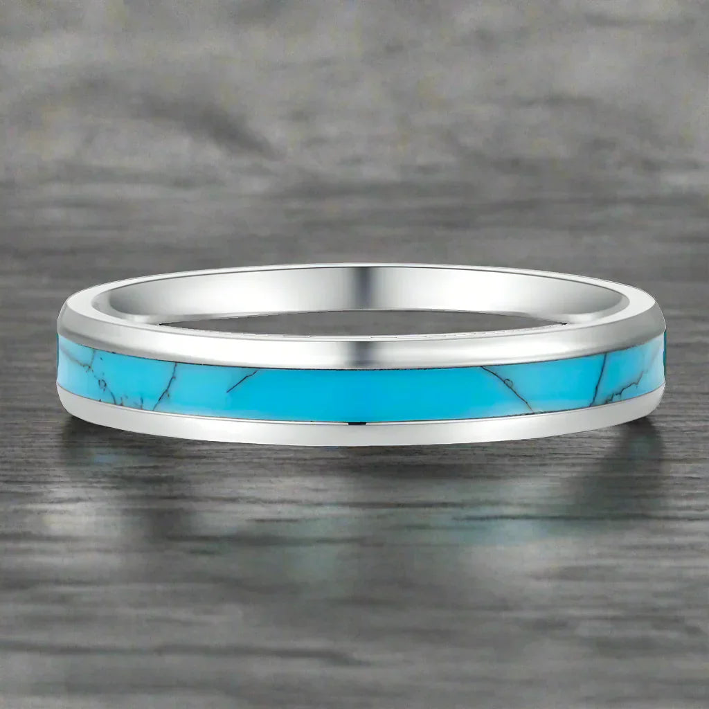 Bague Moderne en Acier Inoxydable Turquoise