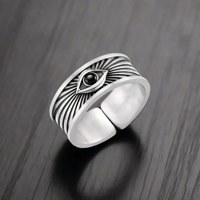Bague Illuminati Homme ŒIL PIERRE NOIRE