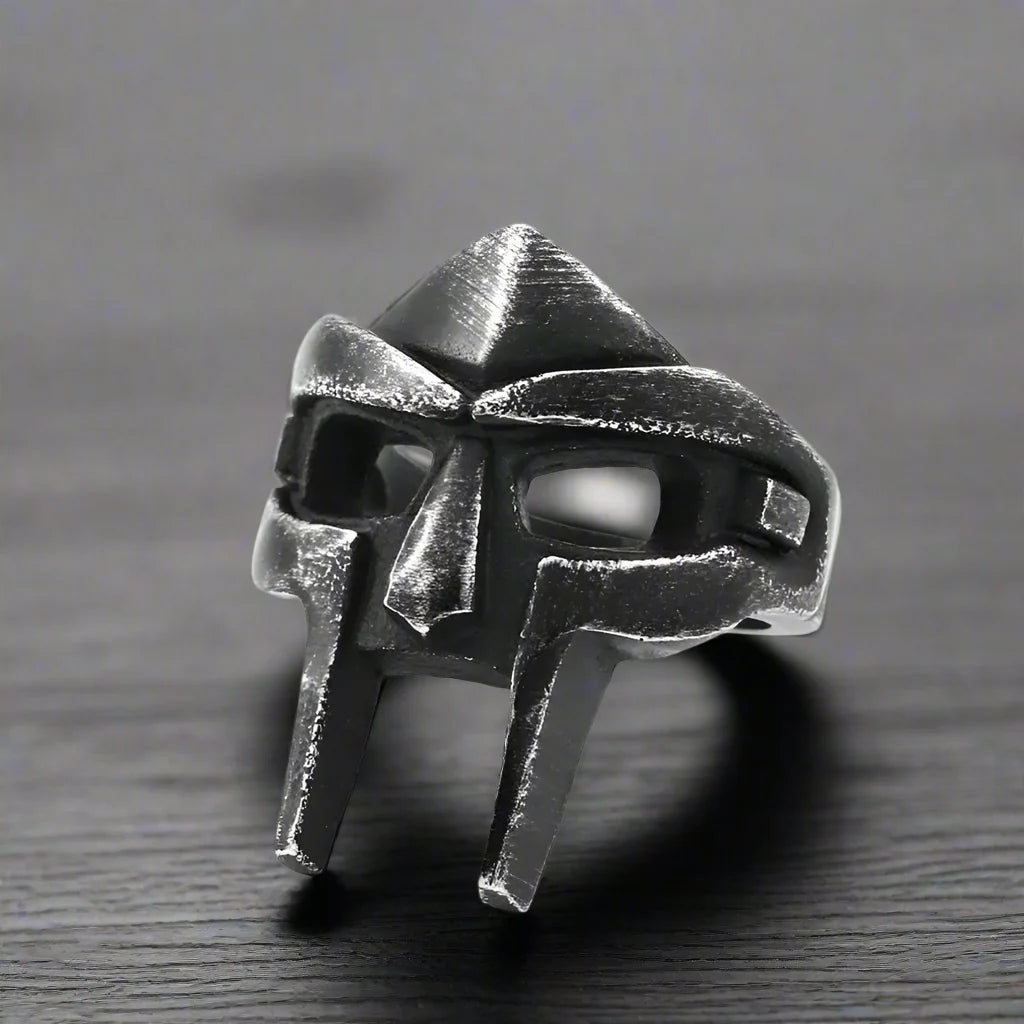 Stainless Steel Men Ring Ancient Warrior Black Gladiator Helmet - BR8-515 / 10