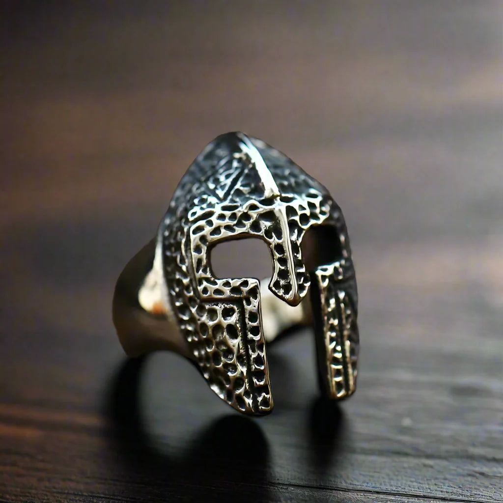 Stainless Steel Men Ring Ancient Warrior Roman Antique Helmet - BR8-667 / 7