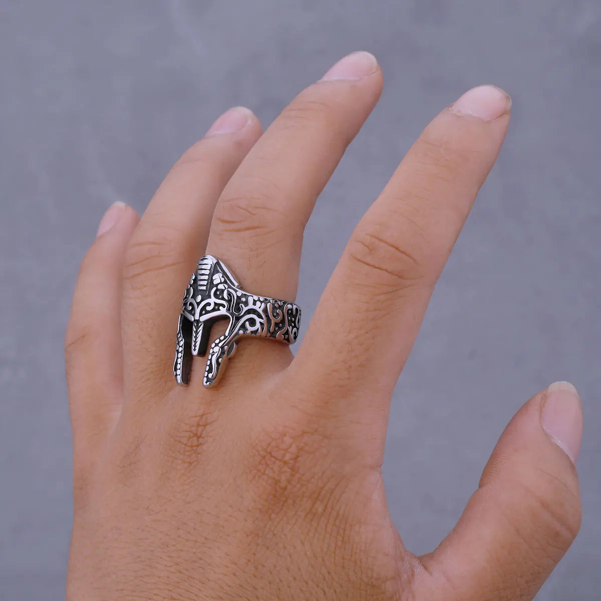 Stainless Steel Spartan Warrior Mask Ring Men’s Ancient Rome Ring Jewelry