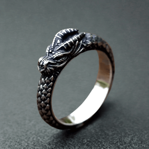 Bague Tête de Dragon Nordique Viking en Acier Inoxydable