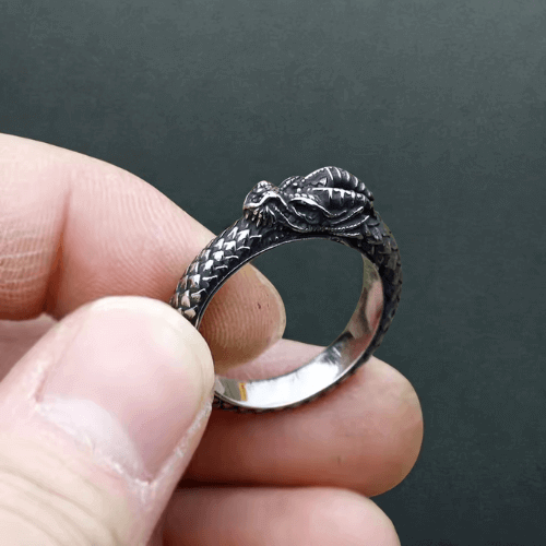 Bague Tête de Dragon Nordique Viking en Acier Inoxydable