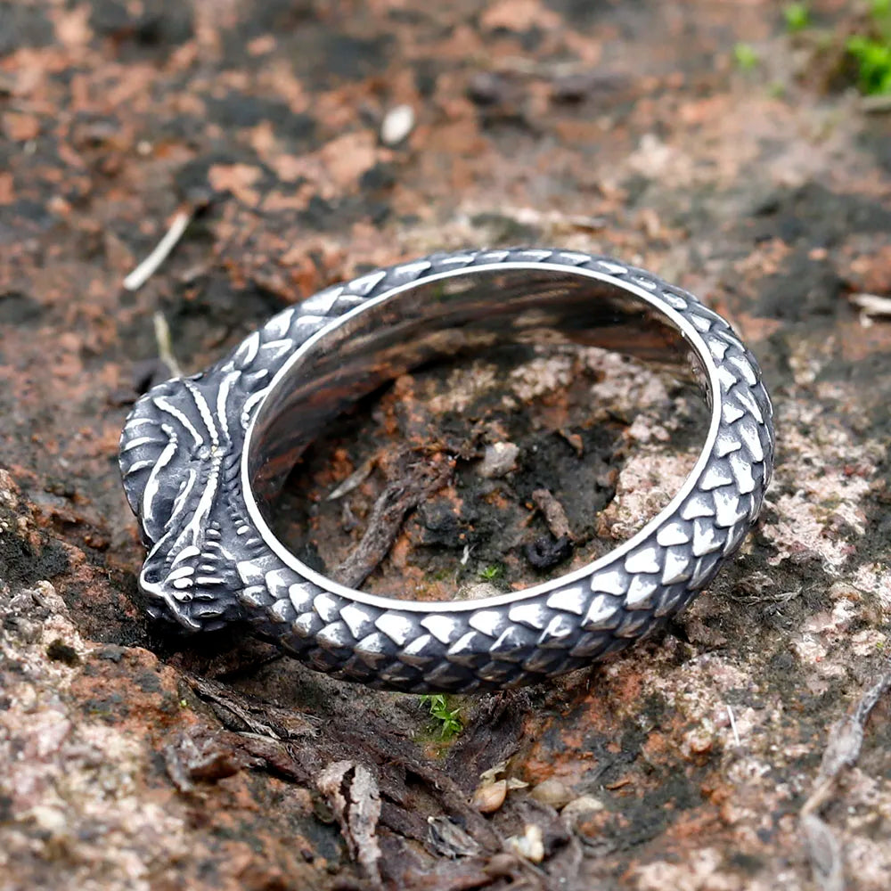 NEW 316L Stainless steel Nordic Mythology Giant dragon Animal ring Pagan Odin Amulet scandinavian fashion jewelry free