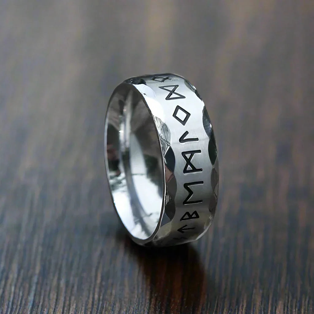 Bague Viking Acier Argenté Runes Mystiques - Argentée / 14