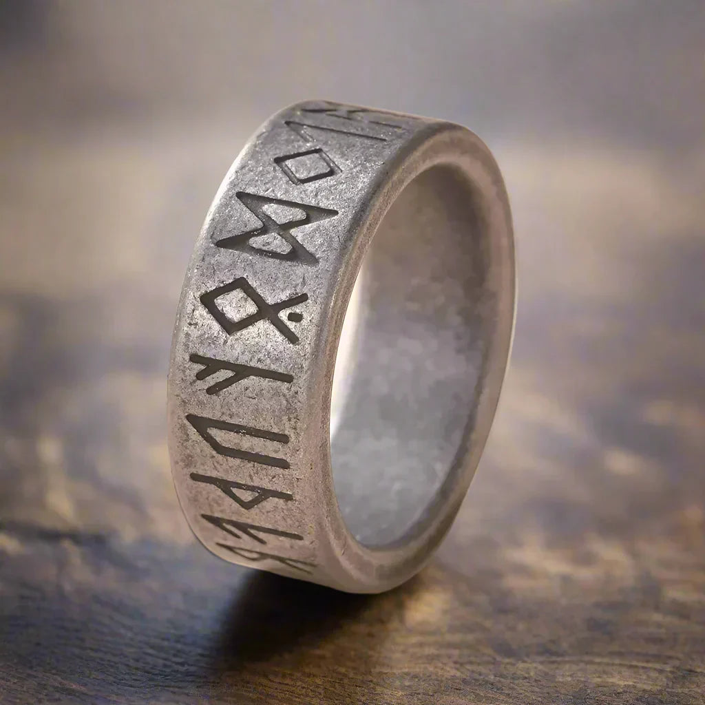 Bague Viking Rune en Acier Antique - Argent Antique / 7