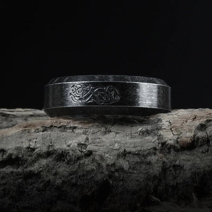 Bague Viking Homme Acier NOIRE GRAVÉE