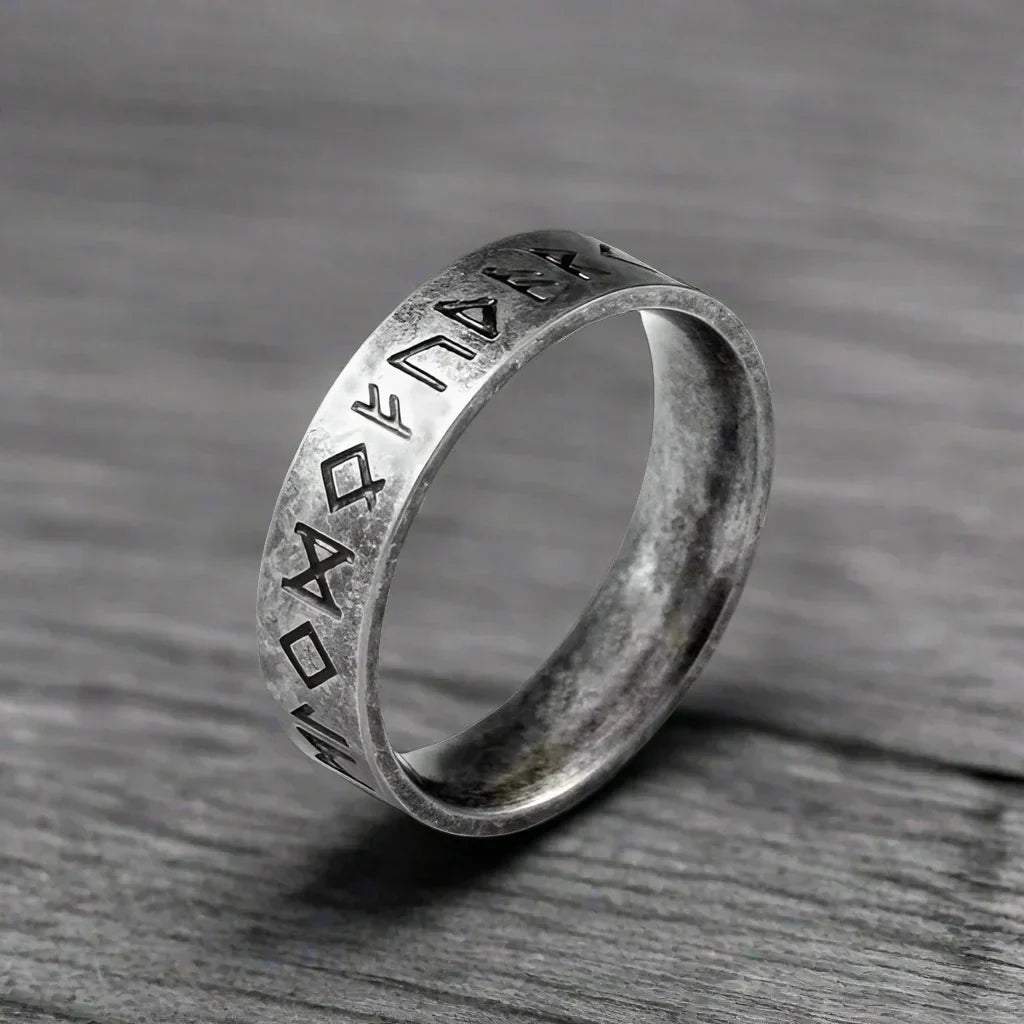 Bague Viking Acier Runes Reliquée - Argent Antique / 6
