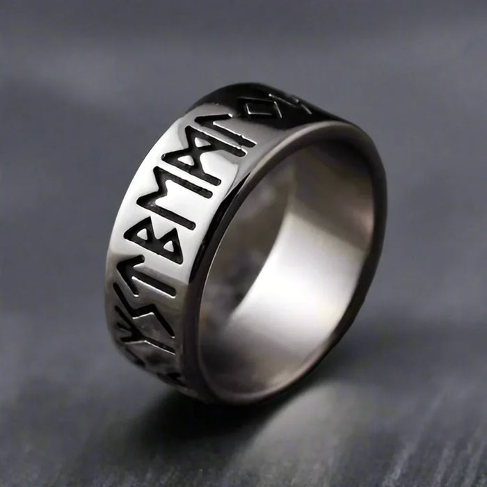 Bague Viking Homme Acier RUNES NOIRES
