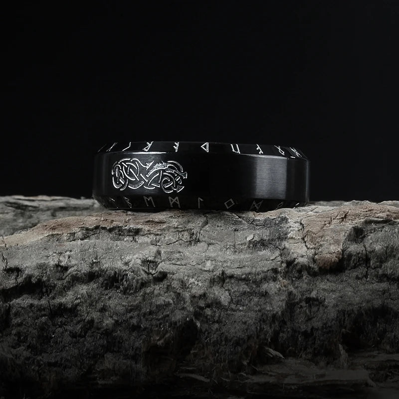Bague Viking Noir en Acier Inoxydable - Noir / 14