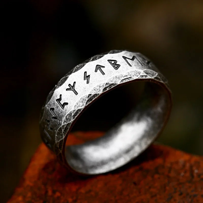 Bague Viking Runes Taillée en Acier Antique - Acier Antique / 7