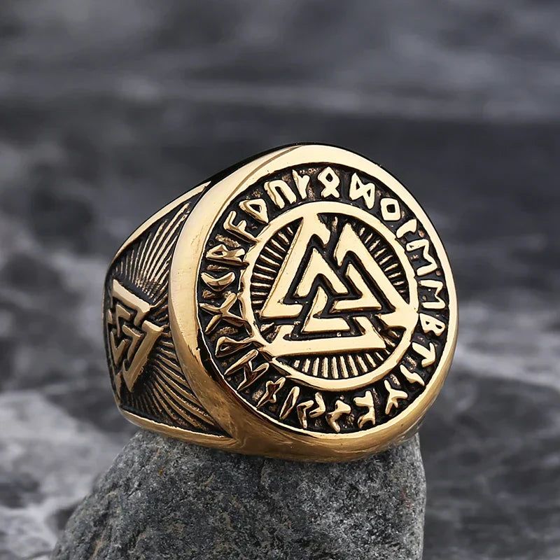Bague Valknut en Acier Inoxydable Doré - Doré / 13