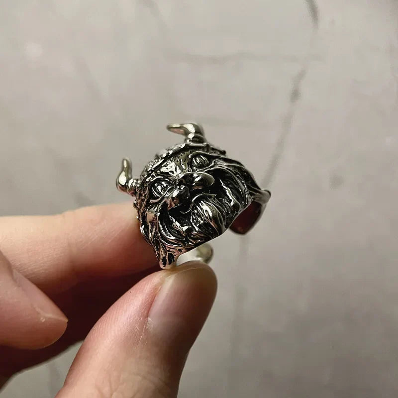 Bague Viking Chat Guerrier - Argent / Ajustable