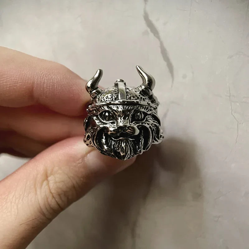 Bague Viking Chat Guerrier - Argent / Ajustable