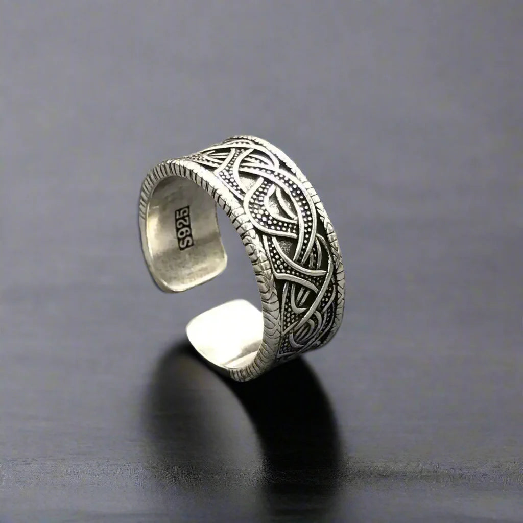 Adjustable Ring Men S925 Silver Plated Biker Vintage - resizable / S0091