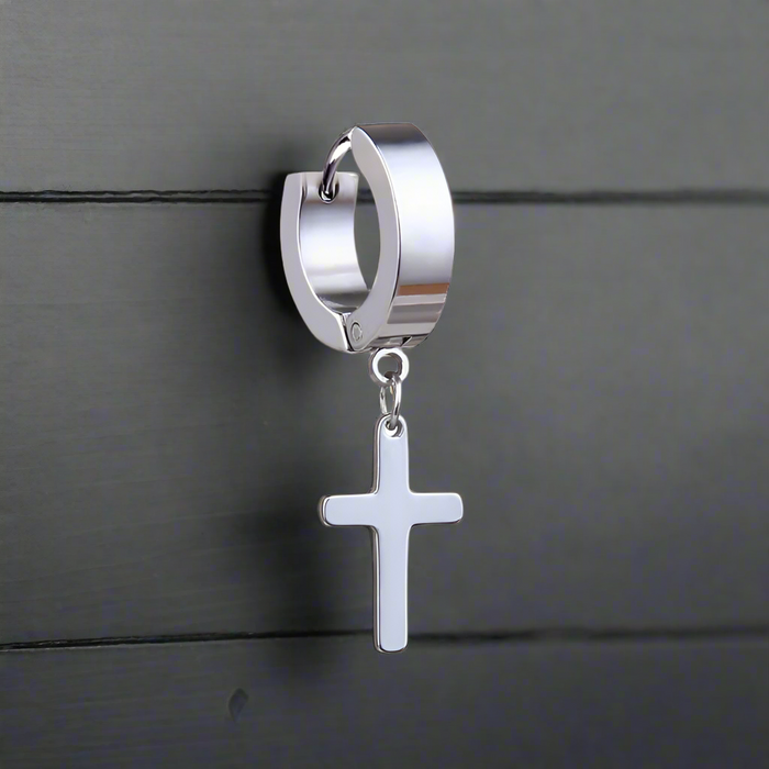Boucle d'Oreille Homme ANNEAU CROIX