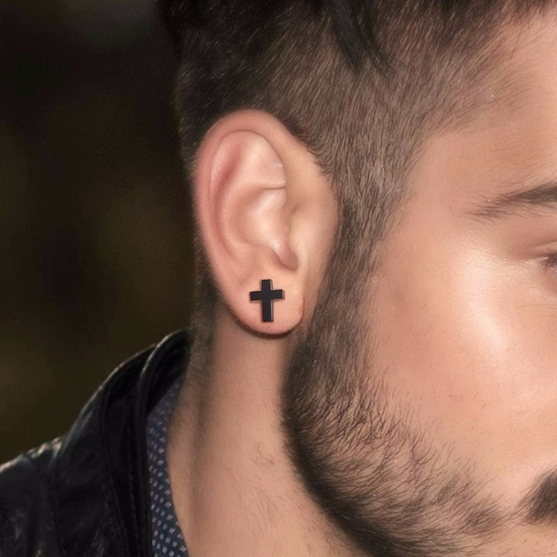 Boucle Oreille Croix Noire