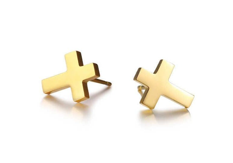 clou d'oreille croix or