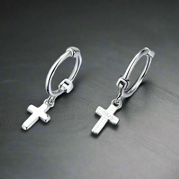 Boucle d'Oreille Homme CROIX PENDANTE Acier Inoxydable (Paire)