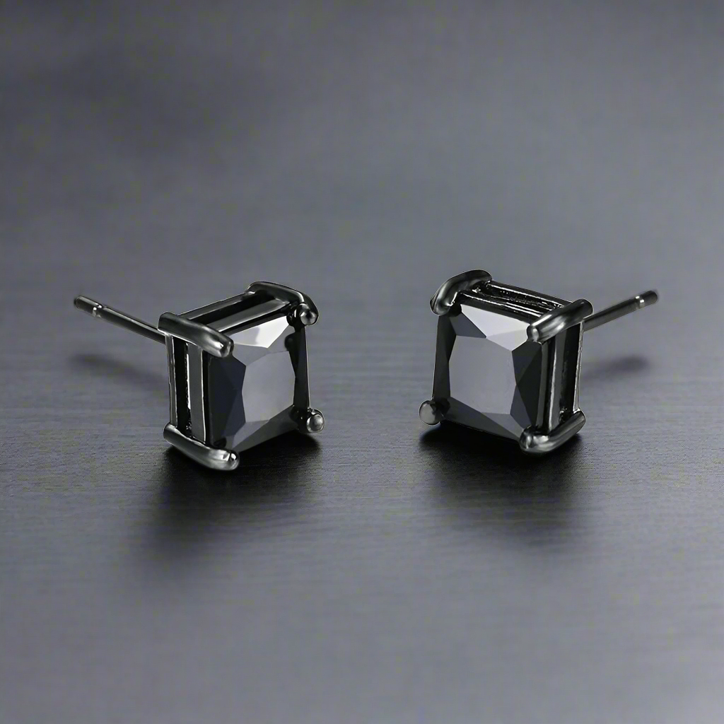 Boucle d’Oreille Homme DIAMANT CARRÉ NOIR (Paire)