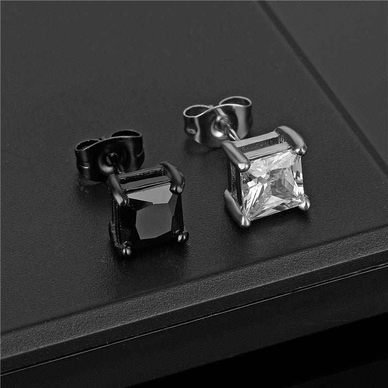 Boucle d'oreille diamant carré homme