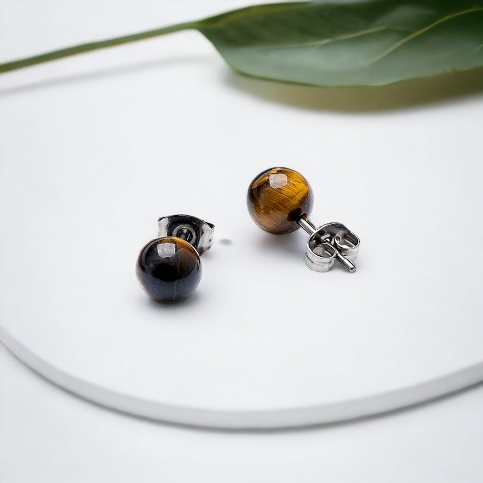 Boucle d'Oreille Œil de Tigre pour Homme