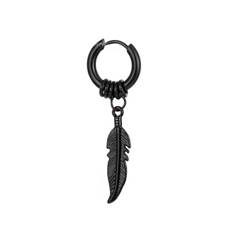 Boucle d’Oreille Homme PLUME (Paire) - Noir