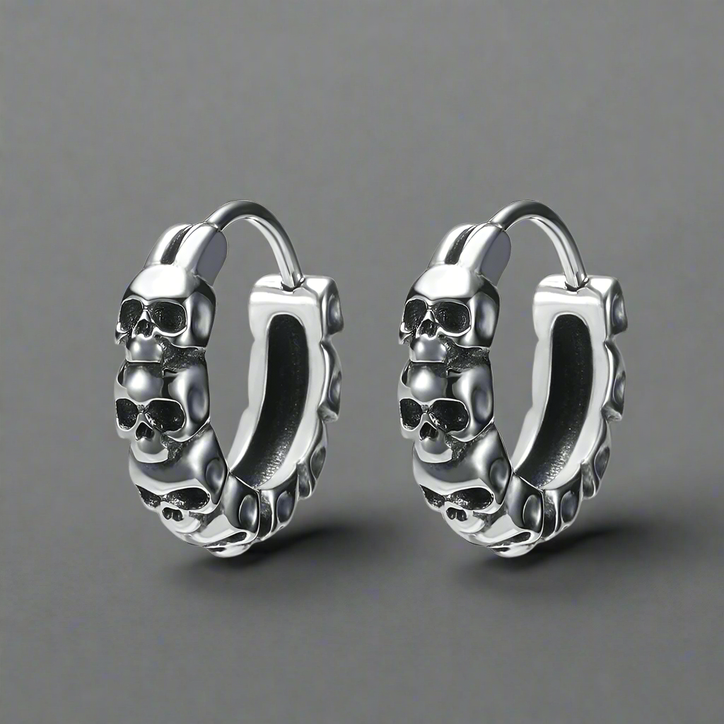 Créoles Tête De Mort Acier Inox Punk Gothique Boucles D'Oreilles Homme Tête De Mort PROSTEEL - Style Punk Gothique En Acier Inoxydable Accessoire Motard Rappeur