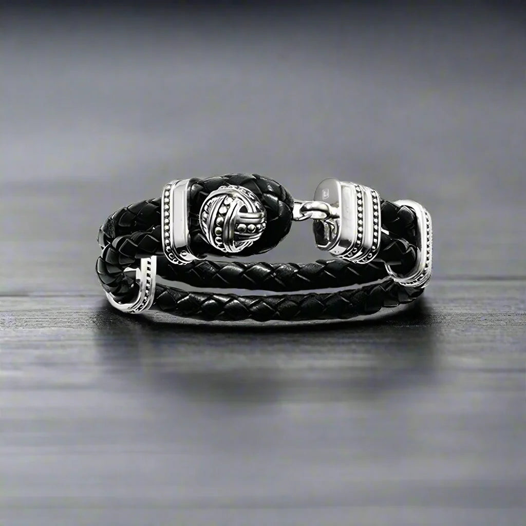 Ball Leather Cuff Bracelets In Silver For Men Punk - 22cm