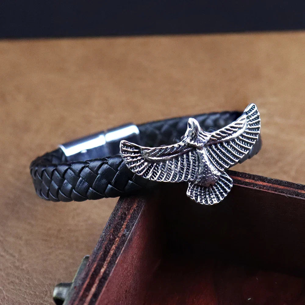 Bracelet Cuir Homme AIGLE VINTAGE - Steel color