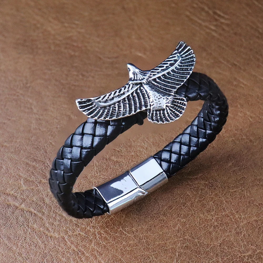 Bracelet Cuir Homme AIGLE VINTAGE - Steel color