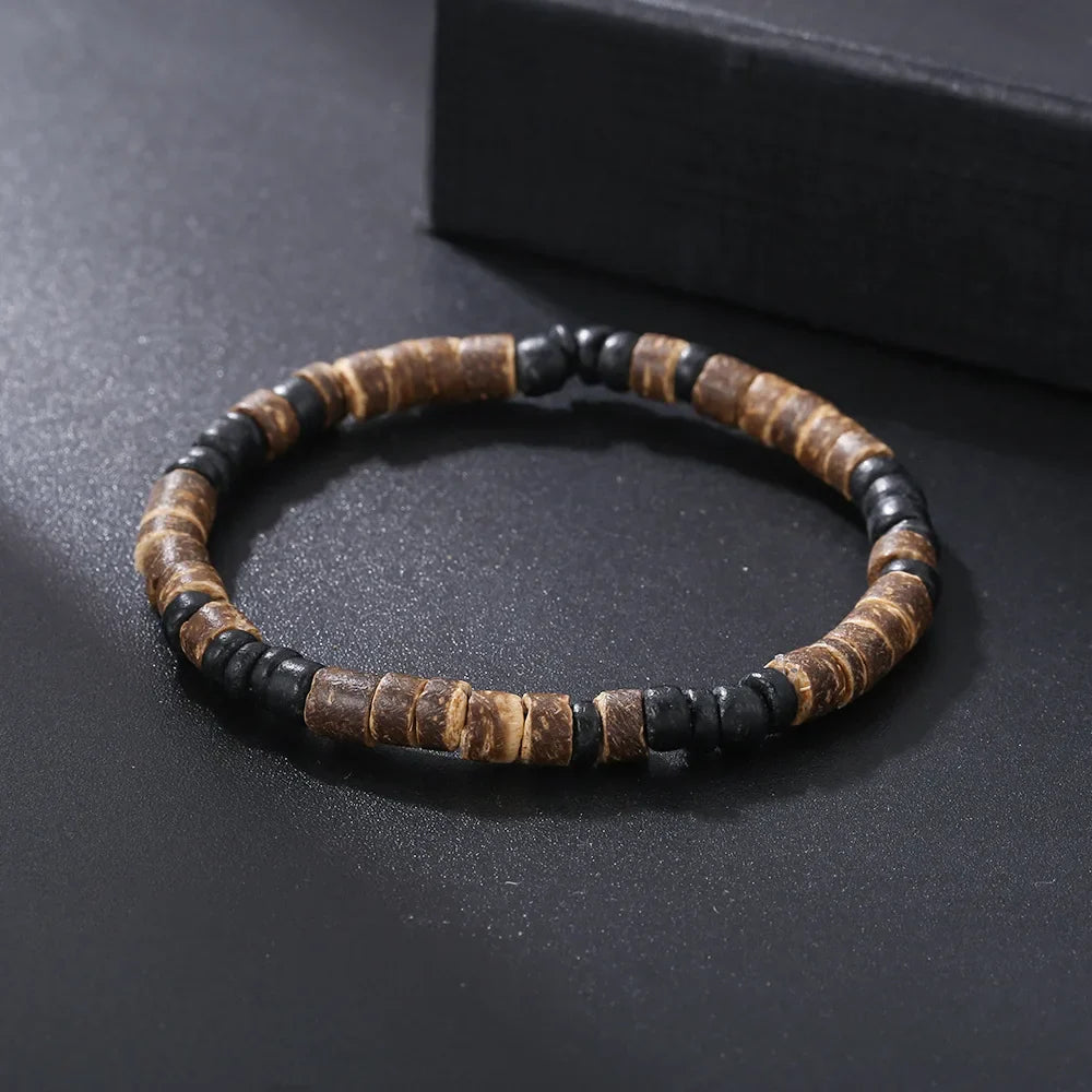Bracelet Homme Perle BOIS NATUREL ARTISANAL
