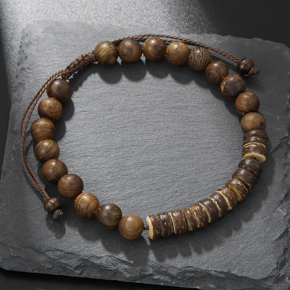 Bracelet Homme Perle BOIS NATUREL RÉGLABLE