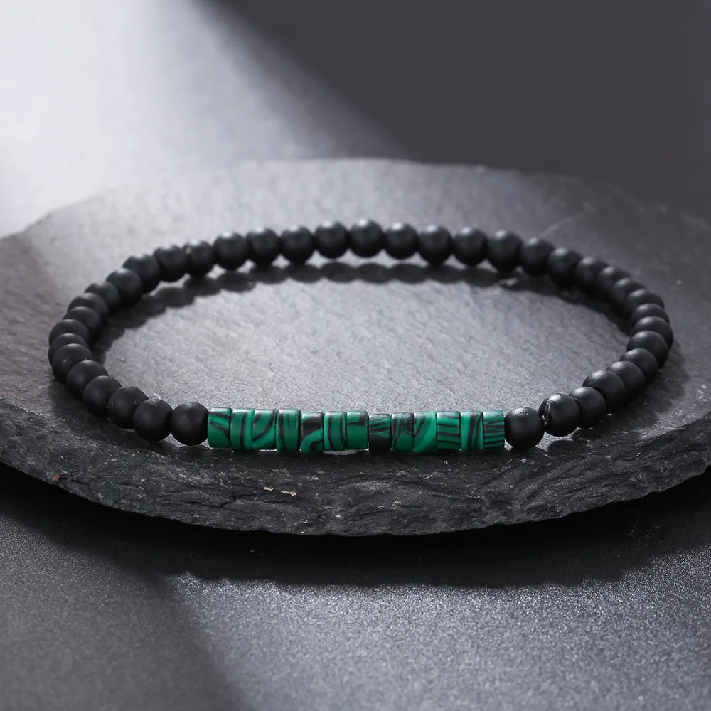 Bracelet Homme Perle NOIRE EN ONYX ET MALACHITE